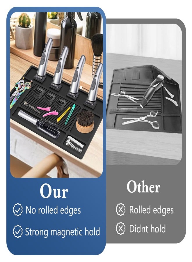Acfunique Magnetic Barber Mat for Clippers,Station Barber Tool Organizer Mat Rubber for Scissors Salon Barber shop Beauty Tools with 4 Slots Flexible Silicone Barber Pad Non-Slip Professional Barber Accessories - Image 4