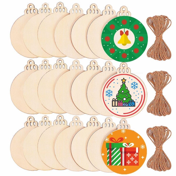 120PCS WOOD SLICES 35 WOODEN DIY CHRISTMAS ORNAMENTS UNFINISHED PREDRILLED WOOD CIRCLES FOR CRAFTS CENTERPIECES ROUND WOODEN DISCS HANGING DECORATIONS