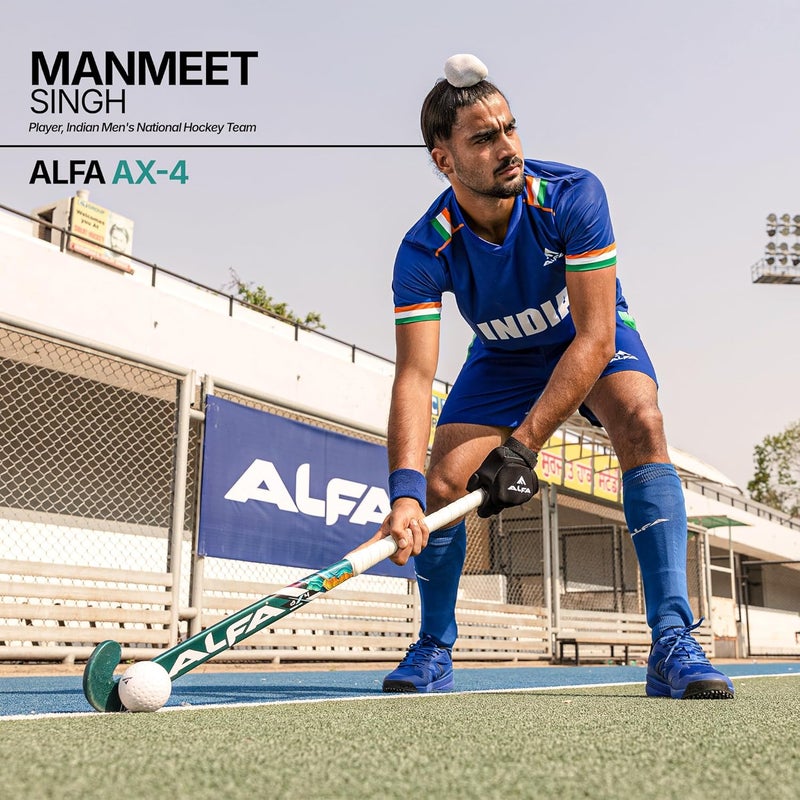 ALFA AX4 Composite Hockey Stick with Stick Bag & Hollow Ball (Scoop Bend) (37 INCHES, Green Spark) - Image 3