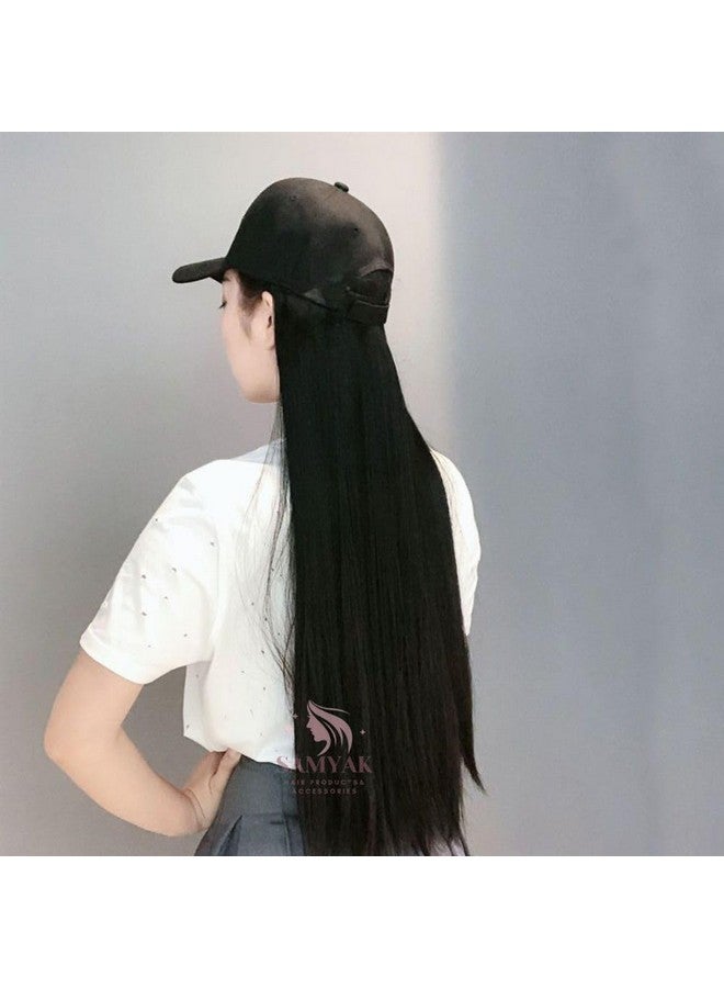 Samyak Long Synthetic Hair Wig with Baseball Cap Hat Straight Curly Hair Extension & Wigs For Women (Straight) - Image 2