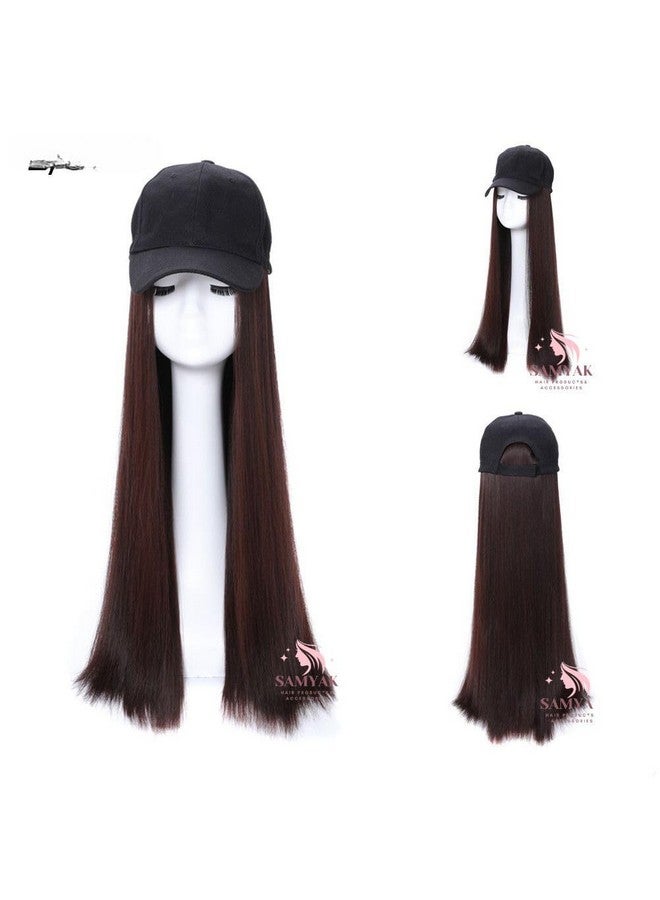 Samyak Long Synthetic Hair Wig with Baseball Cap Hat Straight Curly Hair Extension & Wigs For Women (Straight) - Image 4