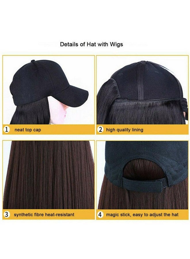 Samyak Long Synthetic Hair Wig with Baseball Cap Hat Straight Curly Hair Extension & Wigs For Women (Straight) - Image 3