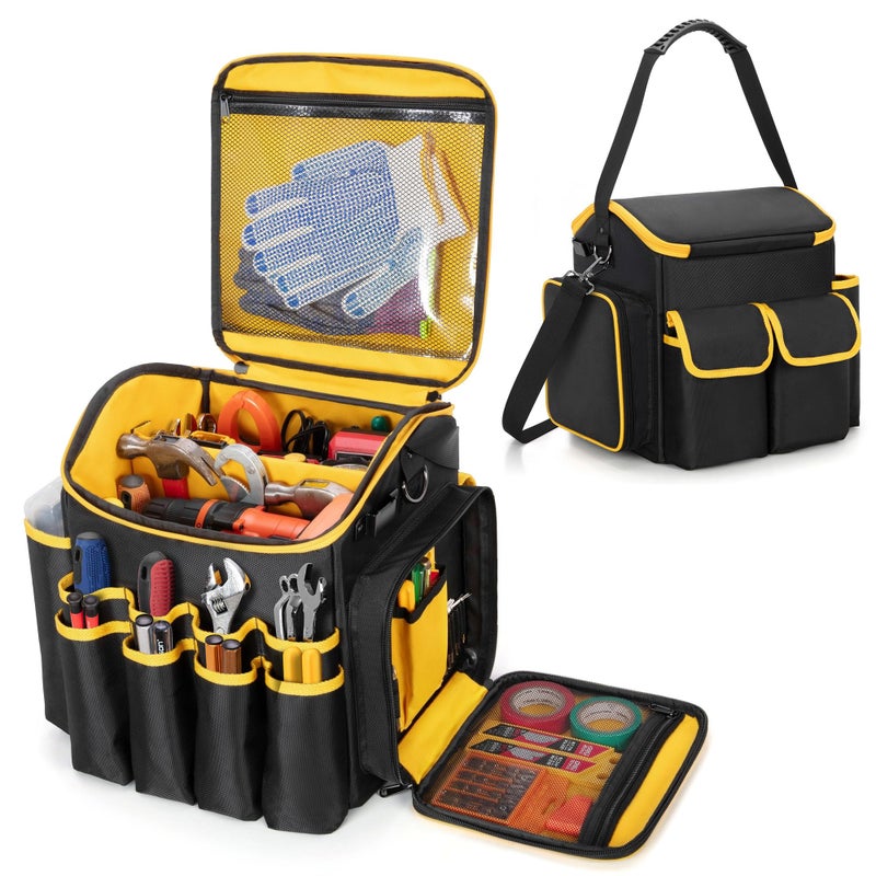 Marscamd Tool Bag with a Detachable Divider and Shoulder Strap, Heavy Duty Tool Tote with Multiple Pockets, Black - Image 1