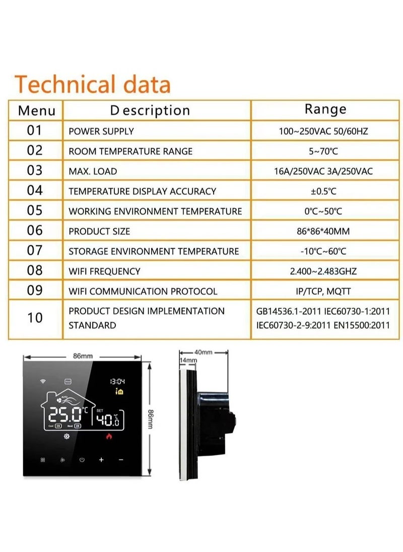 TUYA - Tuya WiFi Indoor Central Air Conditioning Thermostat Floor Heating All-in-One Temperature Regulator Digital Display Intelligent Thermostat Mobile phone APP Control - Image 1