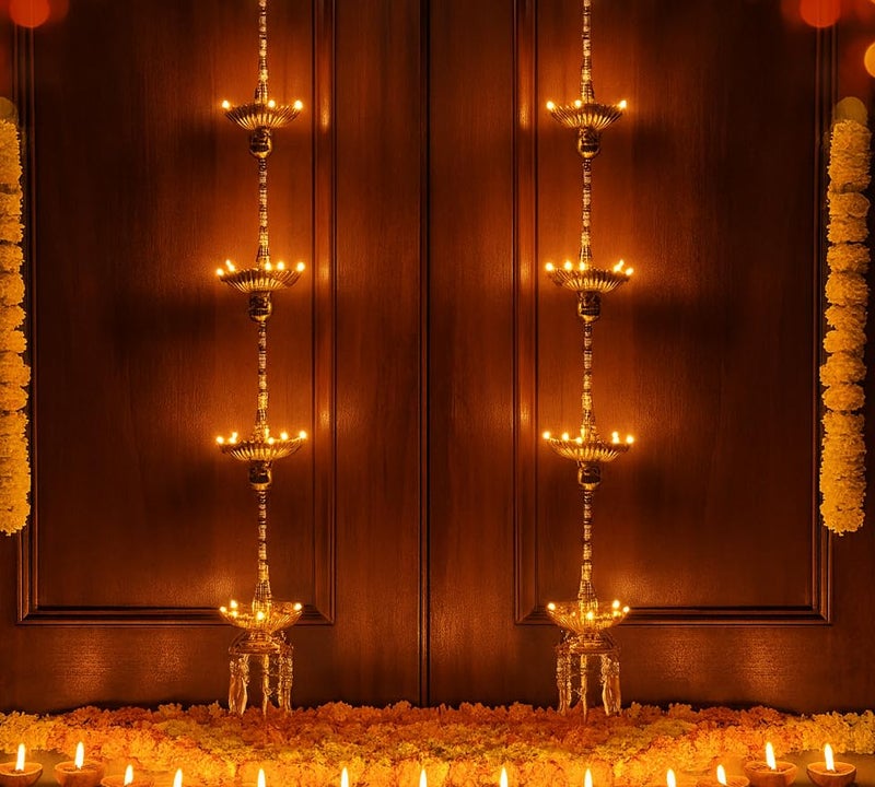 Zerya Hanging 5 Deep Multi Layer Electric Diya Deepak Light Pooja Diya Rice LED Light for Door Entrance, Mandir Diya for Home Temple Decor Electric Diya (4 Step Hanging, Pack of 2) - Image 4