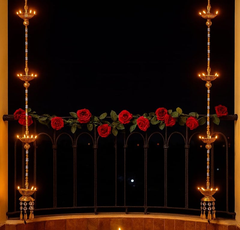 Zerya Hanging 5 Deep Multi Layer Electric Diya Deepak Light Pooja Diya Rice LED Light for Door Entrance, Mandir Diya for Home Temple Decor Electric Diya (4 Step Hanging, Pack of 2) - Image 2