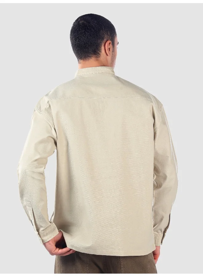Beyoung Cream Oxford Kurta Shirt
