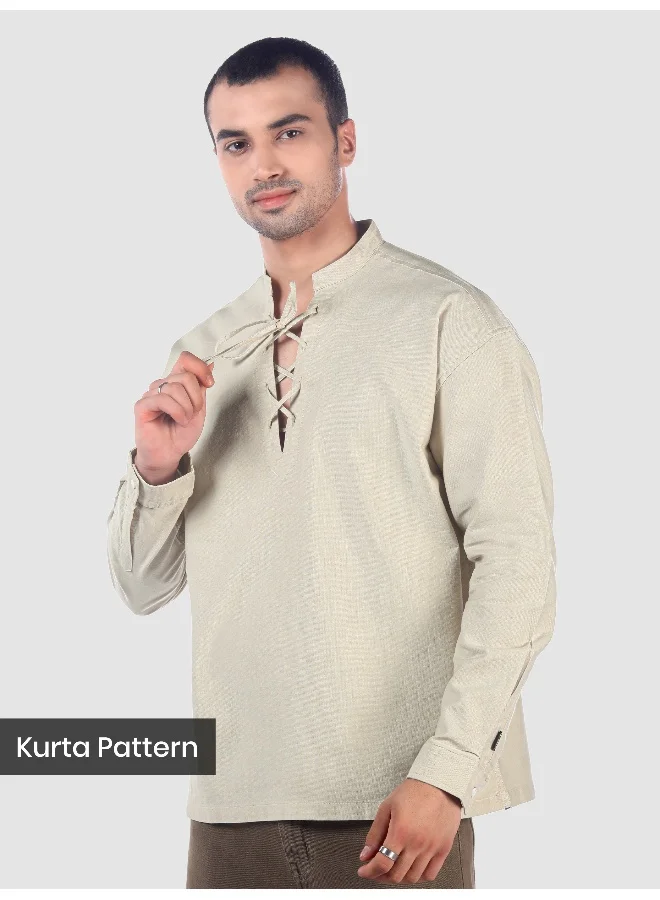 Beyoung Cream Oxford Kurta Shirt