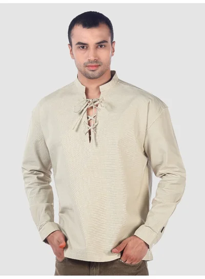 Beyoung Cream Oxford Kurta Shirt