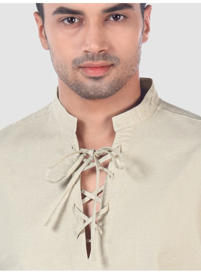 Beyoung Cream Oxford Kurta Shirt