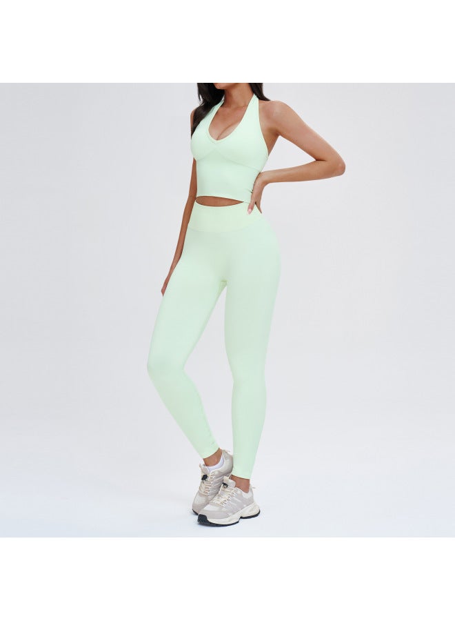 Seamless Sports Suit Round Neck Comfortable Fitness Yoga Set Outdoor Running Sports Fitness Clothing For Women 5081