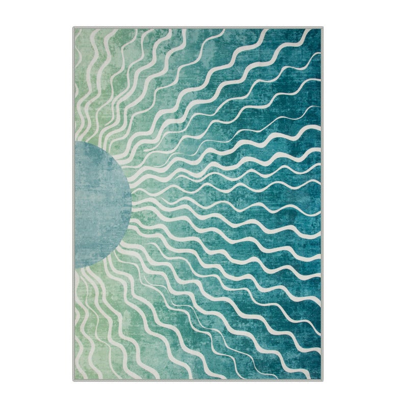 Wonnitar Boho Sun Washable Area Rugs 5x7, Green Rugs for Living Room Dining Room, Non Slip Ultra Thin Modern Ombre Dark Green Carpet for Classroom Bedroom Playroom, Teal/Multi - Image 2