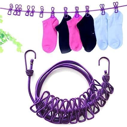 PRITAMA Portable Indoor Drying Rope with 12 Clips and 2 Hooks Durable Windproof and NonSlip Design Outdoor Travel Clothesline Rope Clothes Hanging Hook 2 Meter - Image 1