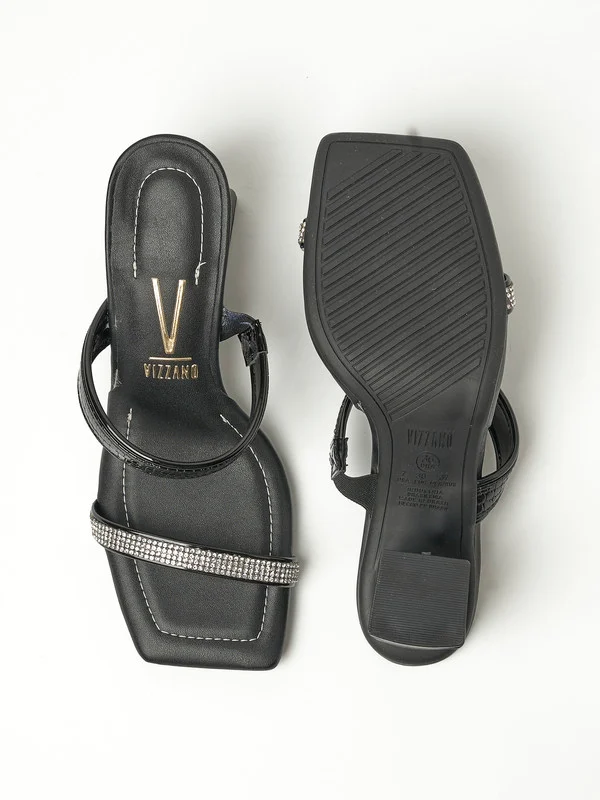 فيزانو Vizzano Ladies Mid Heel Sandals Black | Made In Brazil