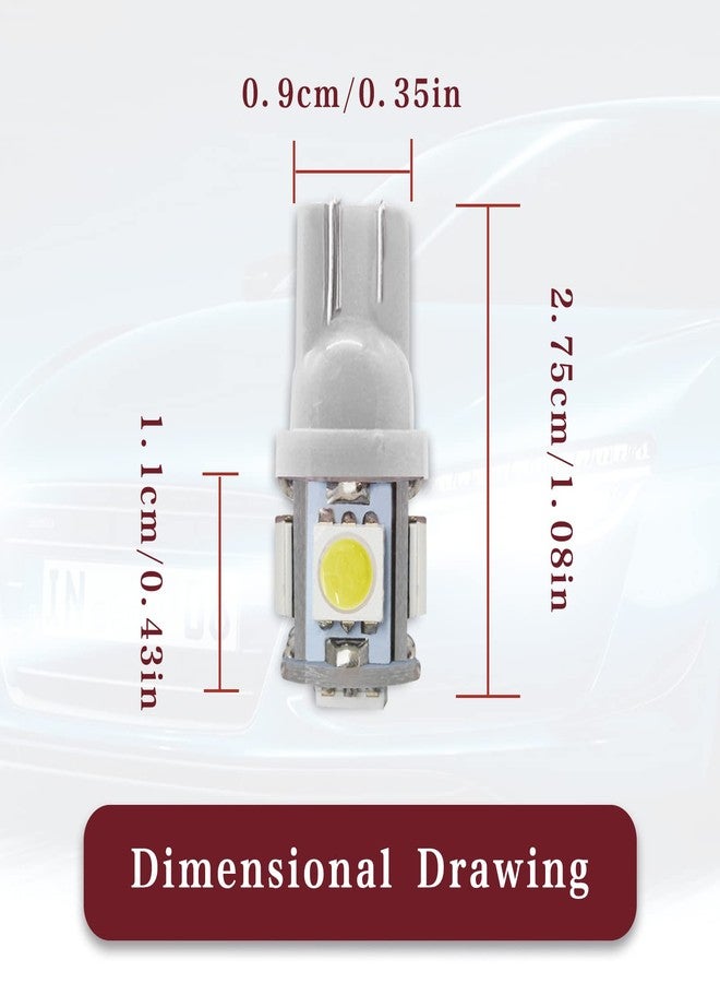 RBOKO مجموعة مصابيح RBOKO LED مكونة من 10 قطع، 194 مصباح، 6000 كلفن، قاعدة إسفينية T10، 5 رقائق SMD 5050، 168 مصباح بديل T10 2825 5SMD DC 12V لمصابيح سقف السيارة، ومصابيح الخريطة، ومصابيح الأبواب، ومصابيح لوحة الترخيص (أبيض). - Image 2