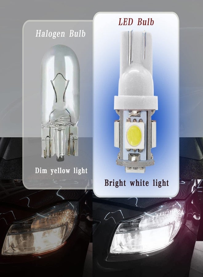 RBOKO مجموعة مصابيح RBOKO LED مكونة من 10 قطع، 194 مصباح، 6000 كلفن، قاعدة إسفينية T10، 5 رقائق SMD 5050، 168 مصباح بديل T10 2825 5SMD DC 12V لمصابيح سقف السيارة، ومصابيح الخريطة، ومصابيح الأبواب، ومصابيح لوحة الترخيص (أبيض). - Image 4