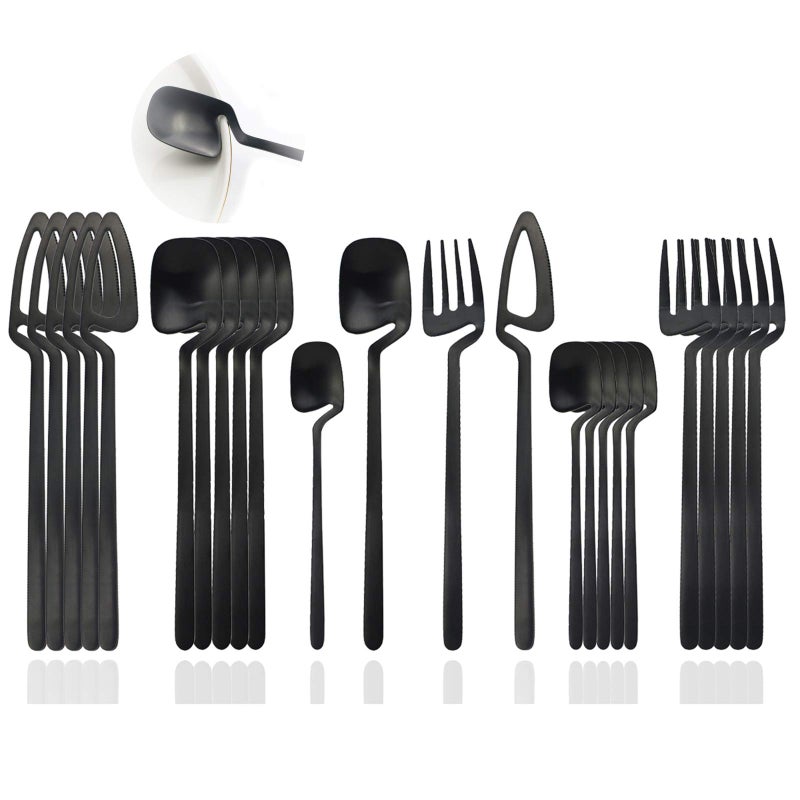 JASHII Silverware Set Satin Finish 24Piece Stainless Steel Flatware Set Kitchen Utensil Set Service for 6 Tableware Cutlery Set Dishwasher Safe Matte Black