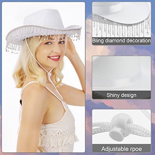 quescu Bridal Cowboy Hat and Veil Bachelorette Party,White Cowgirl Hat Wedding Bridal Shower Decoration (Style 2) - Image 5