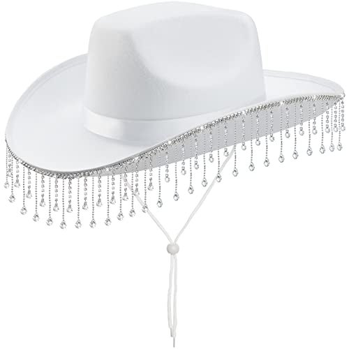 quescu Bridal Cowboy Hat and Veil Bachelorette Party,White Cowgirl Hat Wedding Bridal Shower Decoration (Style 2) - Image 1