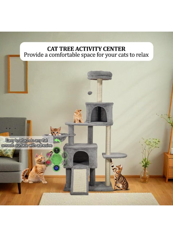 أن ان سي بيتس شجرة قطط كبيرة مع لعبة تفاعلية للقطط، لعبة طاحونة هوائية للقطط مع مصابيح LED وكرات النعناع البري، برج شجرة قطط داخلي مع لوح خدش، شقق مريحة، مجاثم علوية، وأرجوحة - شجرة قطط بارتفاع 147 سم (رمادي) - Image 5