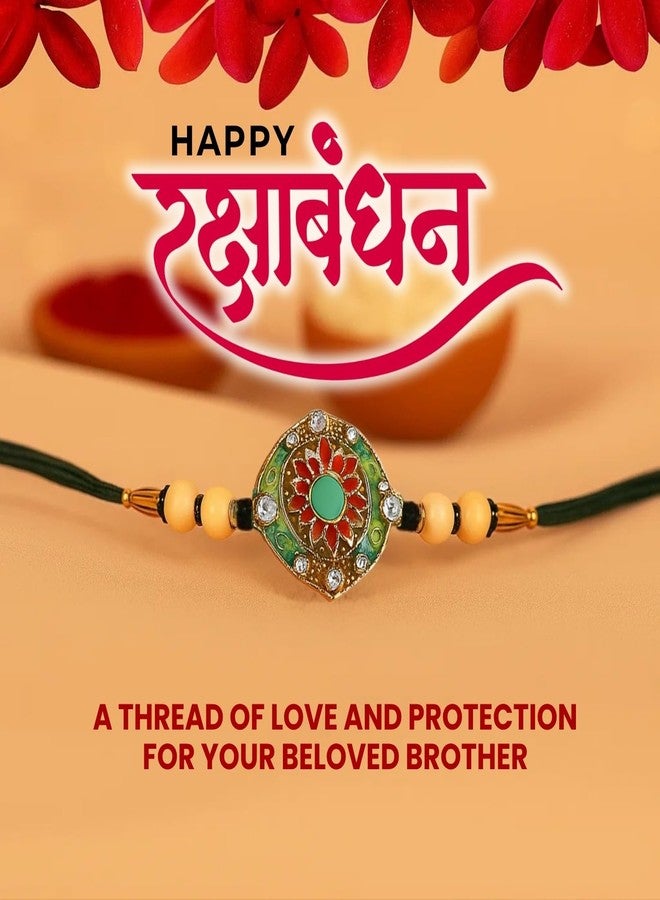 Sage Square Rakhi for Brother, Bhai with Roli Chawal | Raksha Bandhan | Designer Beads, Stones, Decorative Work | Stylish Handcrafted Rakhi Gifting for Sibling Festival Celebration (Type 19) - Image 5
