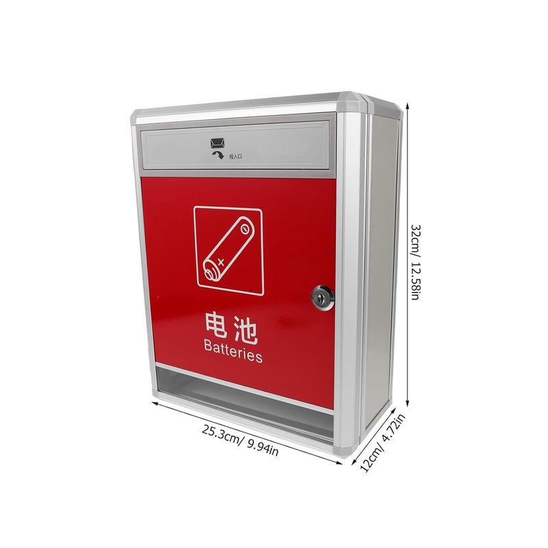 Community Used Battery Recycling Bin, Wall-Mounted Aluminum Frame Cabinet with Lock & Keys, Public Collection Box for Homes, Schools & Offices - Image 2