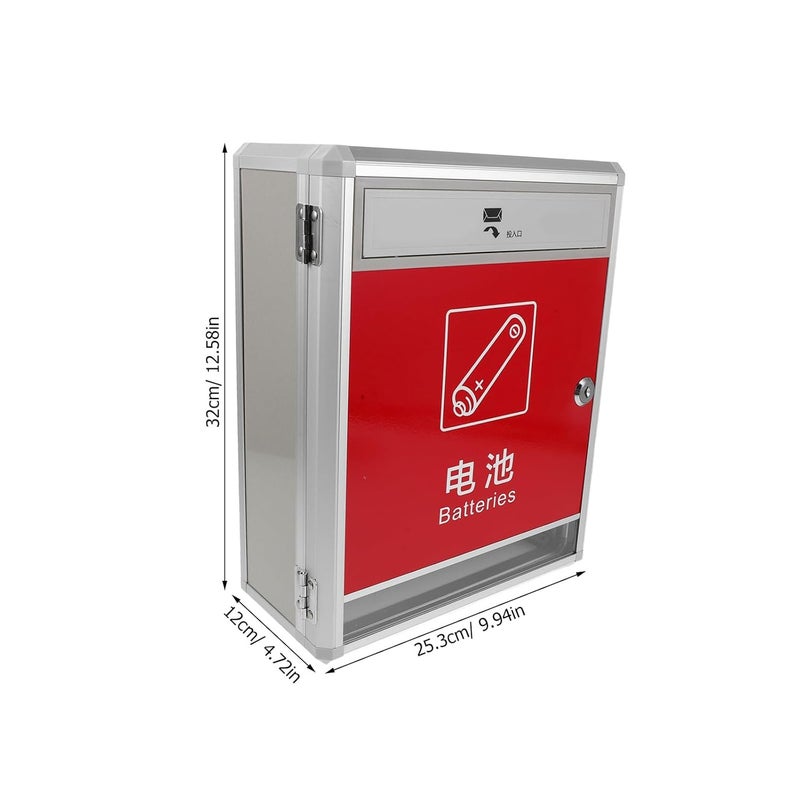 Community Used Battery Recycling Bin, Wall-Mounted Aluminum Frame Cabinet with Lock & Keys, Public Collection Box for Homes, Schools & Offices - Image 4