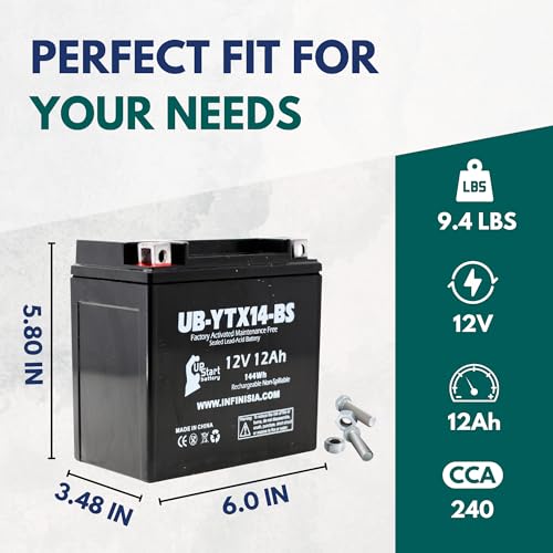 UpStart Battery YTX14-BS Battery - Motorcycle Battery, ATV Battery 12V 12AH, UTV, 4 Wheeler, Snowmobile, Powersports Batteries - Compatible with Honda Rancher 350, Buell Blast, Yamaha - Sealed Lead Acid 12 Volt AGM - Image 3
