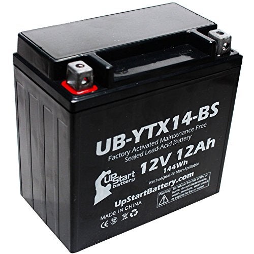 UpStart Battery YTX14-BS Battery - Motorcycle Battery, ATV Battery 12V 12AH, UTV, 4 Wheeler, Snowmobile, Powersports Batteries - Compatible with Honda Rancher 350, Buell Blast, Yamaha - Sealed Lead Acid 12 Volt AGM - Image 1
