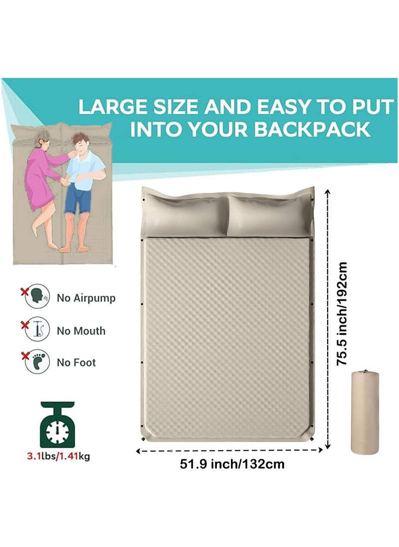 Generic Camping Sleeping Pad, Self-inflating Sleeping Mat with Pillow & Carry Bag, Waterprrof Camping Air Mattress Foldable Sleeping Bed for Camping Hiking Backpack Tent Car for 2 People (3cm/king)  - Image 2