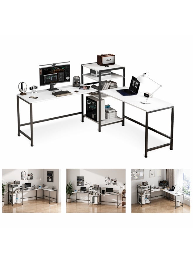 Canadel Gaming table with 4-tier shelf and willow wood texture desktop, computer desk with L-shaped or straight assembly, for Home Office, Game Room and Study - Image 3