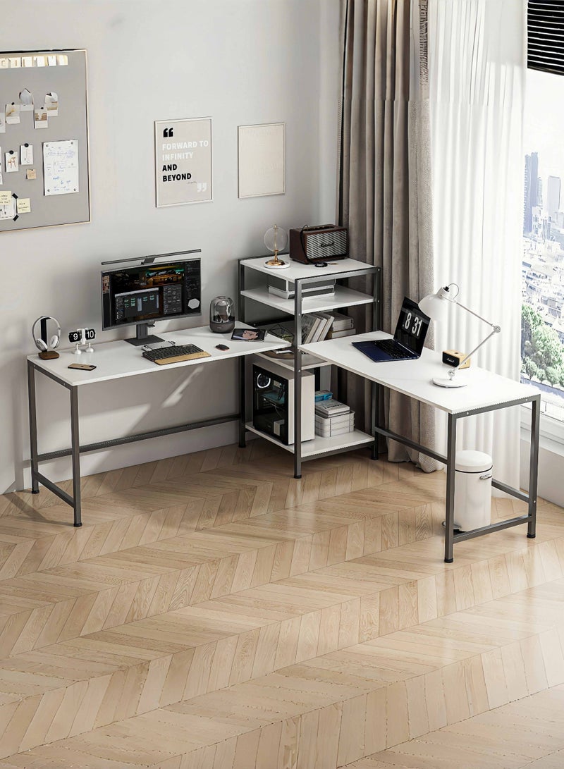 Canadel Gaming table with 4-tier shelf and willow wood texture desktop, computer desk with L-shaped or straight assembly, for Home Office, Game Room and Study - Image 1