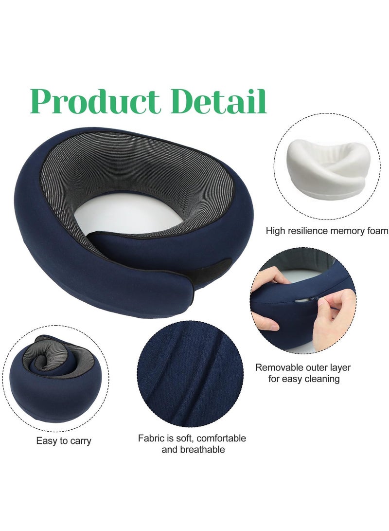 ELFSA Travel Pillow for Airplane, Neck Pillow for Travel, Memory Cotton Travel Neck Pillow for Adults, Adjustable Flight Pillow, Ergonomic Neck Cushion, With Ear Plugs, Eye Mask, Carry Bag (Blue)  - Image 4