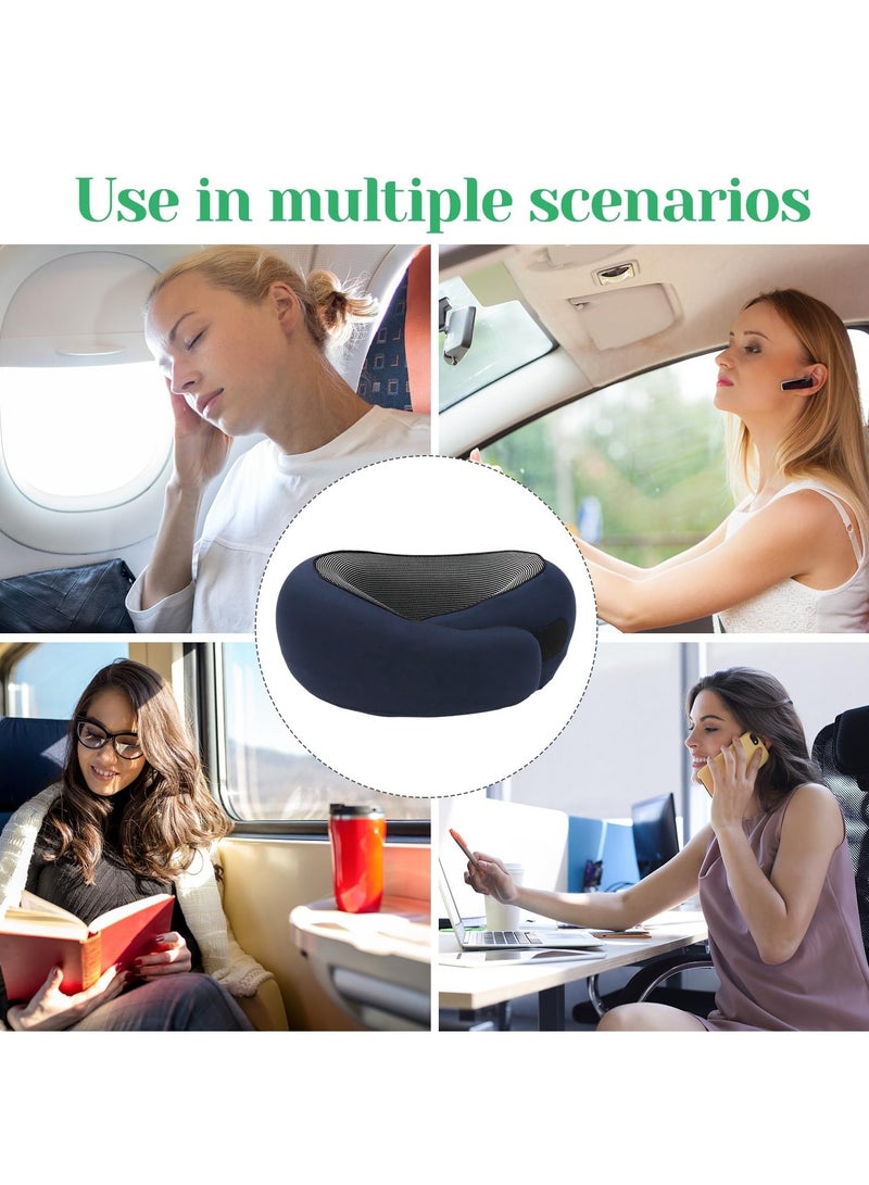 Travel Pillow for Airplane, Neck Pillow for Travel, Memory Cotton Travel Neck Pillow for Adults, Adjustable Flight Pillow, Ergonomic Neck Cushion, With Ear Plugs, Eye Mask, Carry Bag (Blue)