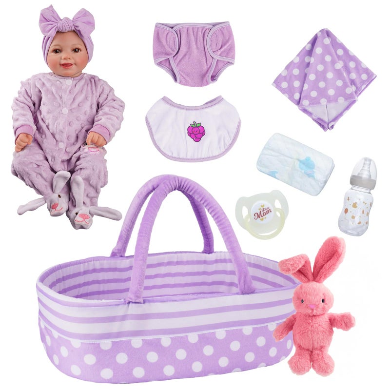BABESIDE Lifelike Reborn Baby Dolls with Bassinet, 17 Inch Soft Body Realistic Newborn Real Life Girl Baby Dolls Soft Vinyl and Cloth Body with Basket & Feeding Kit Gift Box for Kids Age 3+ - Image 5