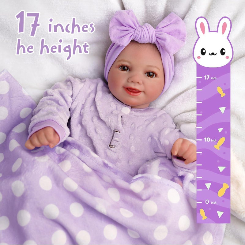 BABESIDE Lifelike Reborn Baby Dolls with Bassinet, 17 Inch Soft Body Realistic Newborn Real Life Girl Baby Dolls Soft Vinyl and Cloth Body with Basket & Feeding Kit Gift Box for Kids Age 3+ - Image 4