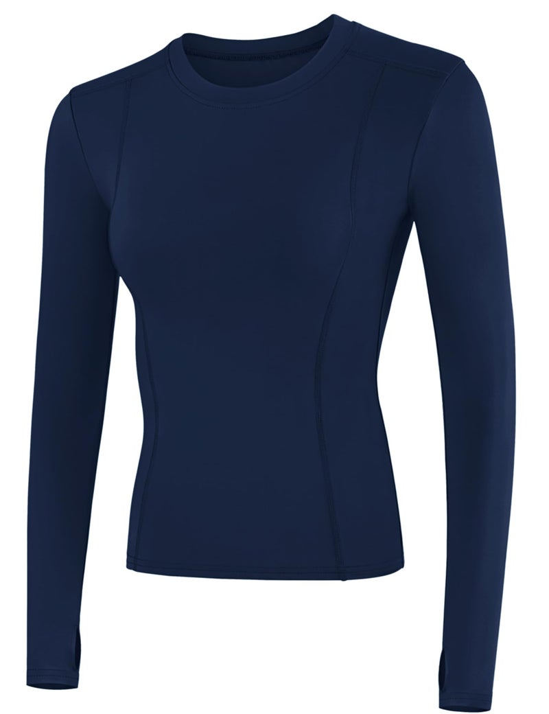 Loovoo Compression Shirts Women Workout Quick Dry GMY Top Long Sleeve Running Tops Sport and Athletic Tee Shirt Navy Blue - Image 1