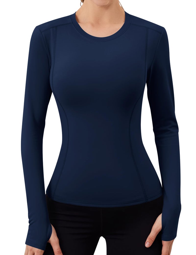 Loovoo Compression Shirts Women Workout Quick Dry GMY Top Long Sleeve Running Tops Sport and Athletic Tee Shirt Navy Blue - Image 5