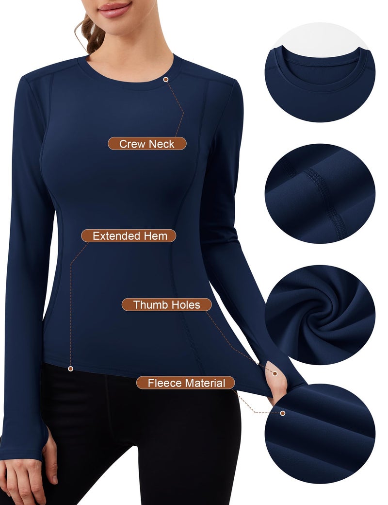 Loovoo Compression Shirts Women Workout Quick Dry GMY Top Long Sleeve Running Tops Sport and Athletic Tee Shirt Navy Blue - Image 4