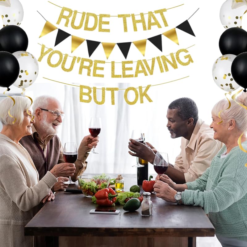 ADULLPONY Rude That You're Leaving But OK Banner Going Away Party Decorations Funny Farewell Party Decorations Set with Black and Gold Glitter Perfect for Office Coworker Goodbye Party Decorationsâ€¦ - Image 4