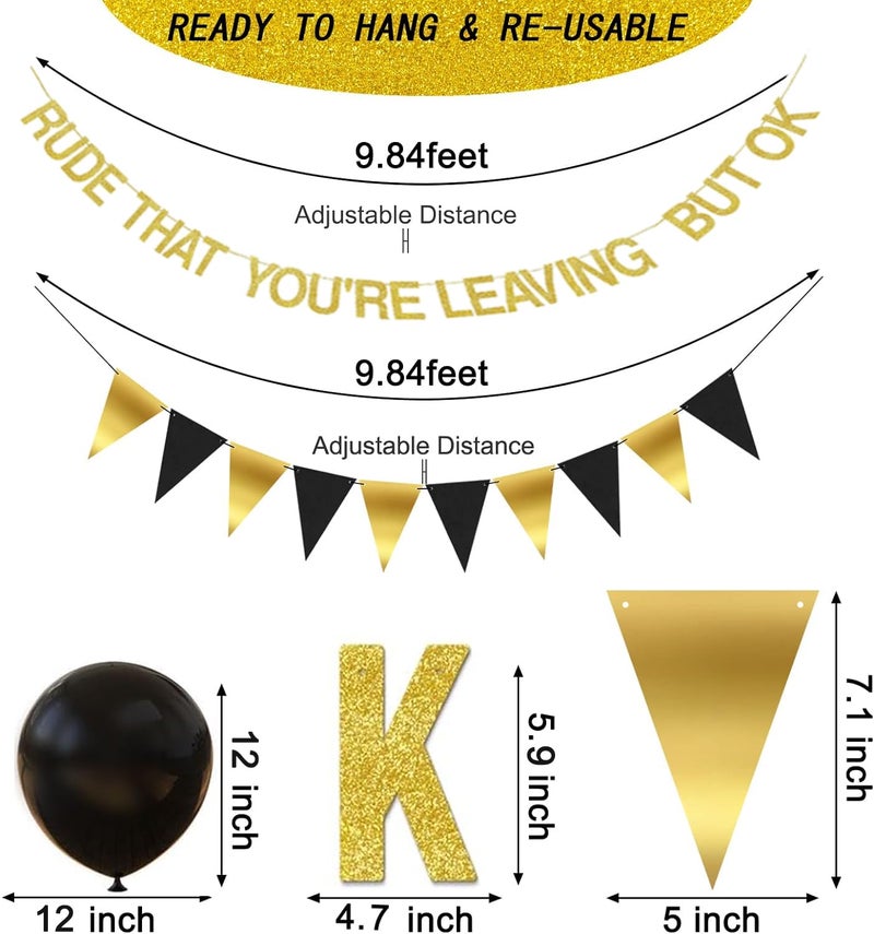 ADULLPONY Rude That You're Leaving But OK Banner Going Away Party Decorations Funny Farewell Party Decorations Set with Black and Gold Glitter Perfect for Office Coworker Goodbye Party Decorationsâ€¦ - Image 3