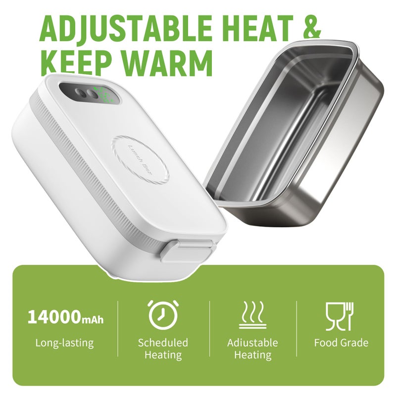 AmaCielo Cordless Electric Lunch Box, 14000mAh Rechargeable Heating Lunch Box with Large Bag for Adults, 1L Portable Self-Heating Food Warmer for Work, Office, Car, Travel, Picnic & Outdoor - Image 3