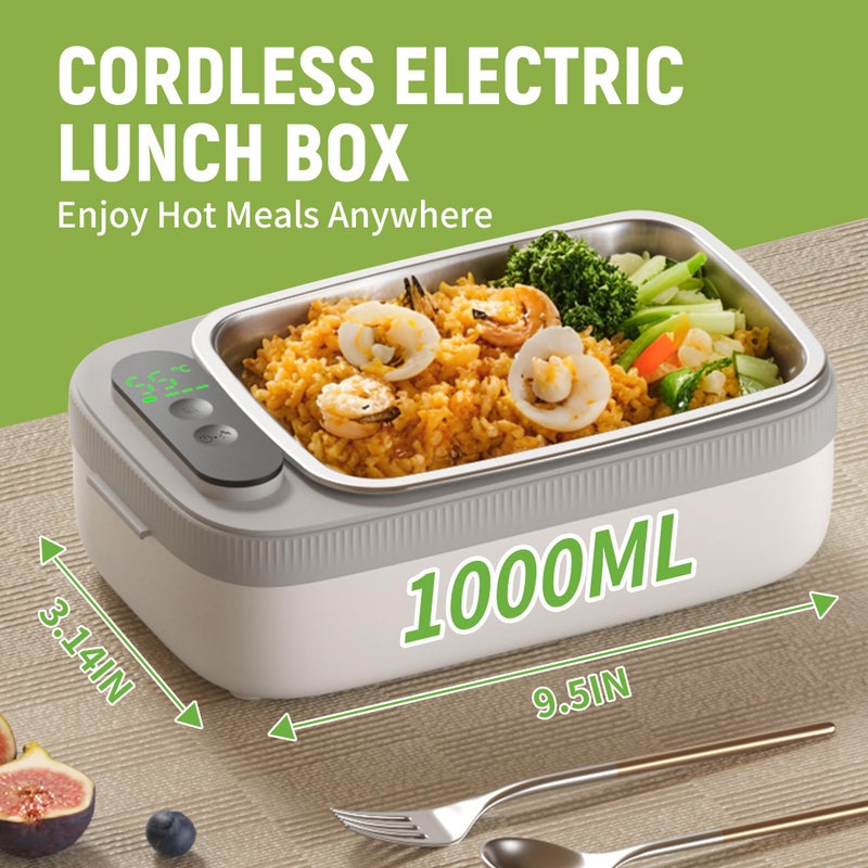 AmaCielo Cordless Electric Lunch Box, 14000mAh Rechargeable Heating Lunch Box with Large Bag for Adults, 1L Portable Self-Heating Food Warmer for Work, Office, Car, Travel, Picnic & Outdoor - Image 2