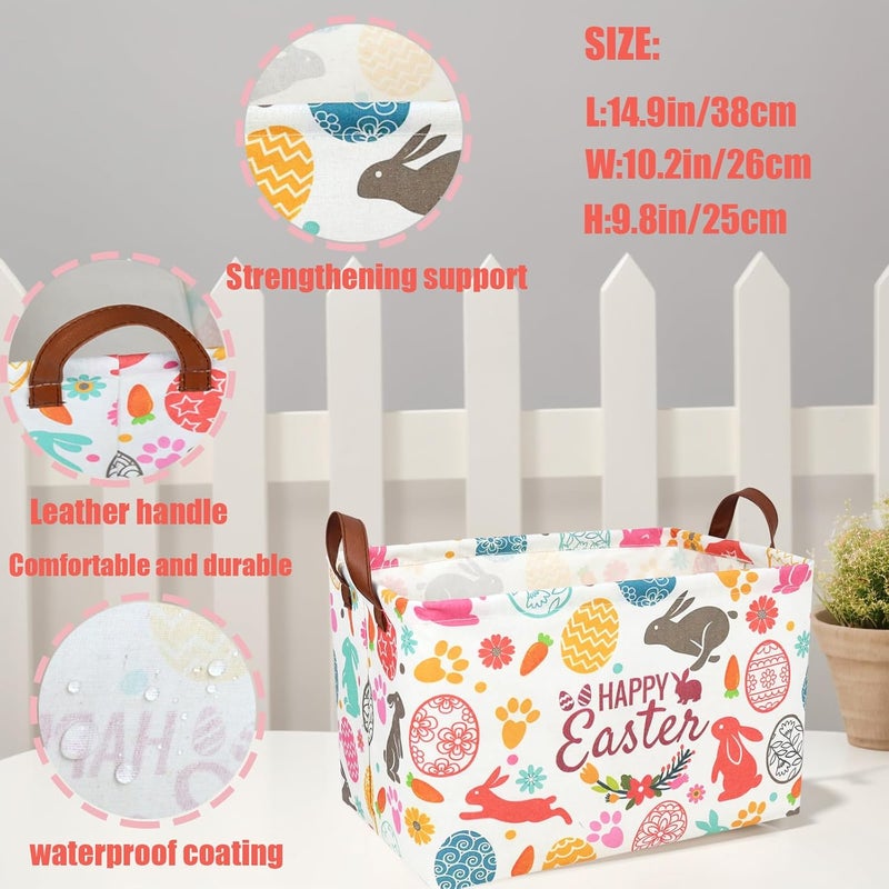 SETAMA Easter Basket for Kid Large Empty Rectangular Cute Easter Gift Storage Basket Bunny Eggs Décor (Rabbit Bohemia) - Image 4