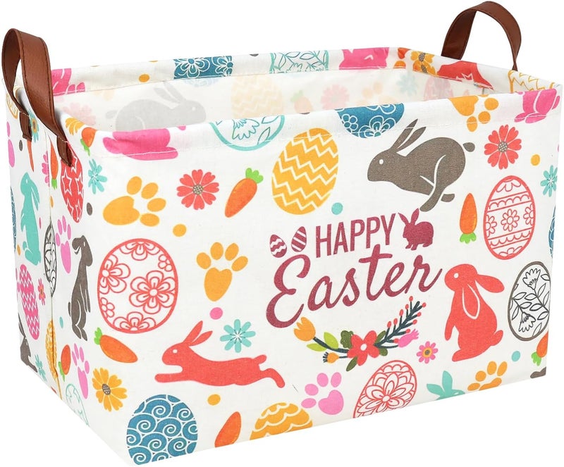 SETAMA Easter Basket for Kid Large Empty Rectangular Cute Easter Gift Storage Basket Bunny Eggs Décor (Rabbit Bohemia) - Image 1