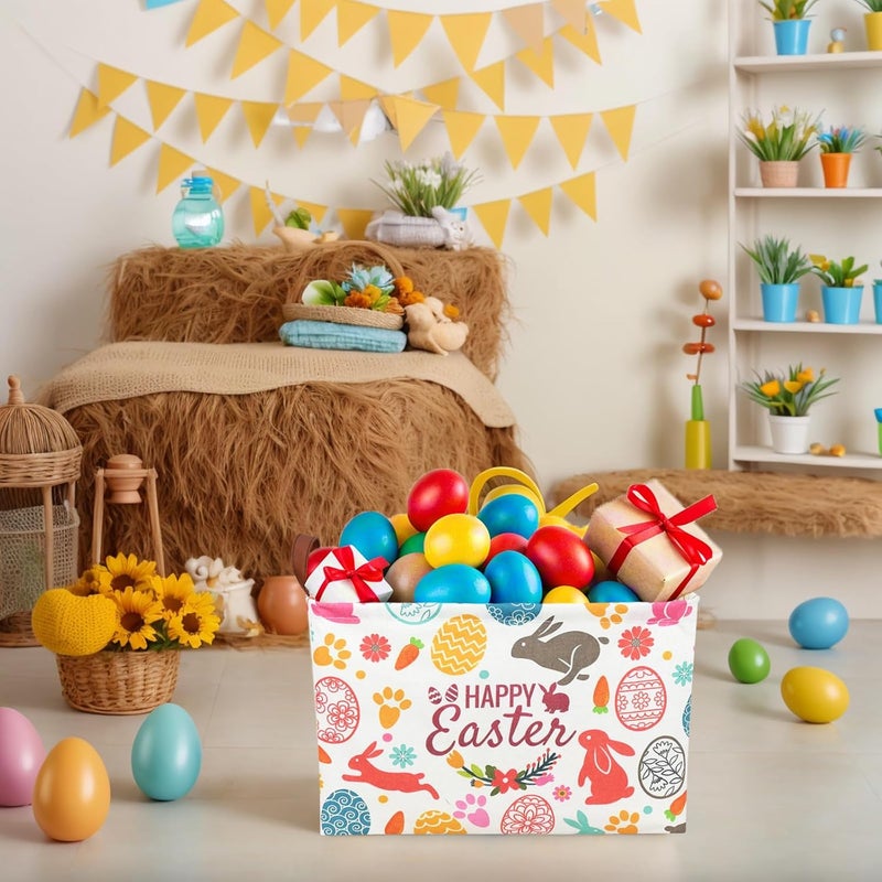 SETAMA Easter Basket for Kid Large Empty Rectangular Cute Easter Gift Storage Basket Bunny Eggs Décor (Rabbit Bohemia) - Image 2