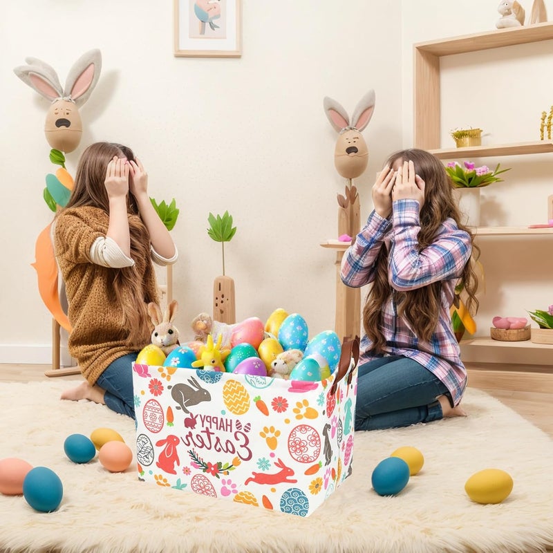 SETAMA Easter Basket for Kid Large Empty Rectangular Cute Easter Gift Storage Basket Bunny Eggs Décor (Rabbit Bohemia) - Image 3