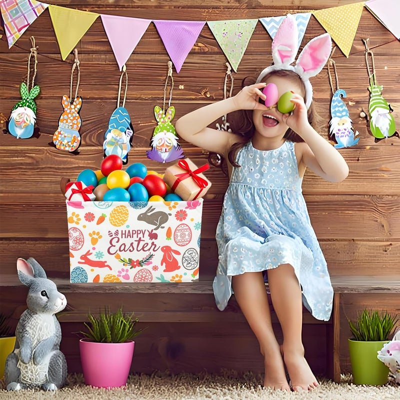 SETAMA Easter Basket for Kid Large Empty Rectangular Cute Easter Gift Storage Basket Bunny Eggs Décor (Rabbit Bohemia) - Image 5