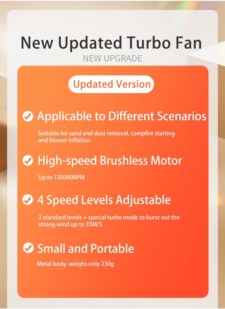 Compressed Air Dusters, Turbo Jet Fan for Sand and Dust Removal, 4 speed levels, 130000RPM
