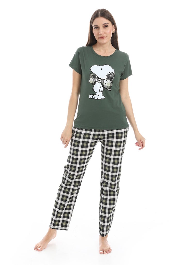 Andora Short Sleeves Cotton Pajama Set_Dark Olive - Image 1